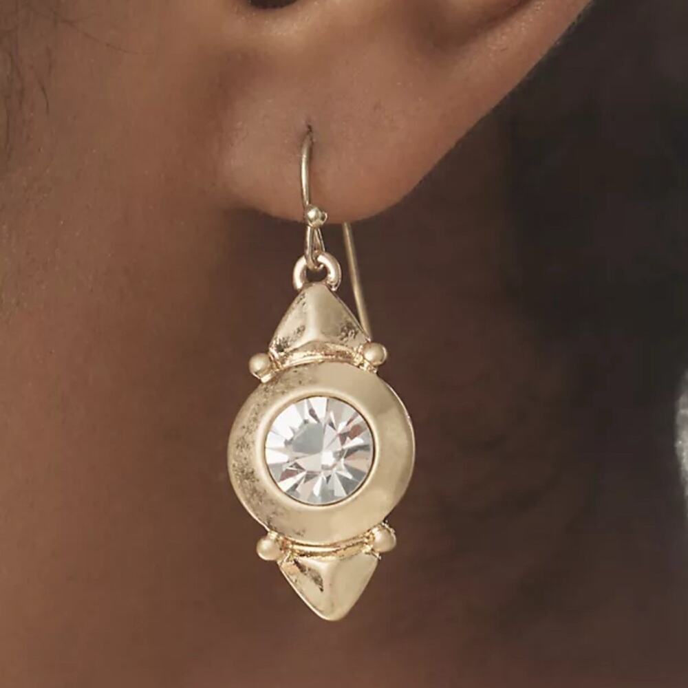 Anthropologie Vintage Western Drop Earring Dangle Gold tone Crystal NWT